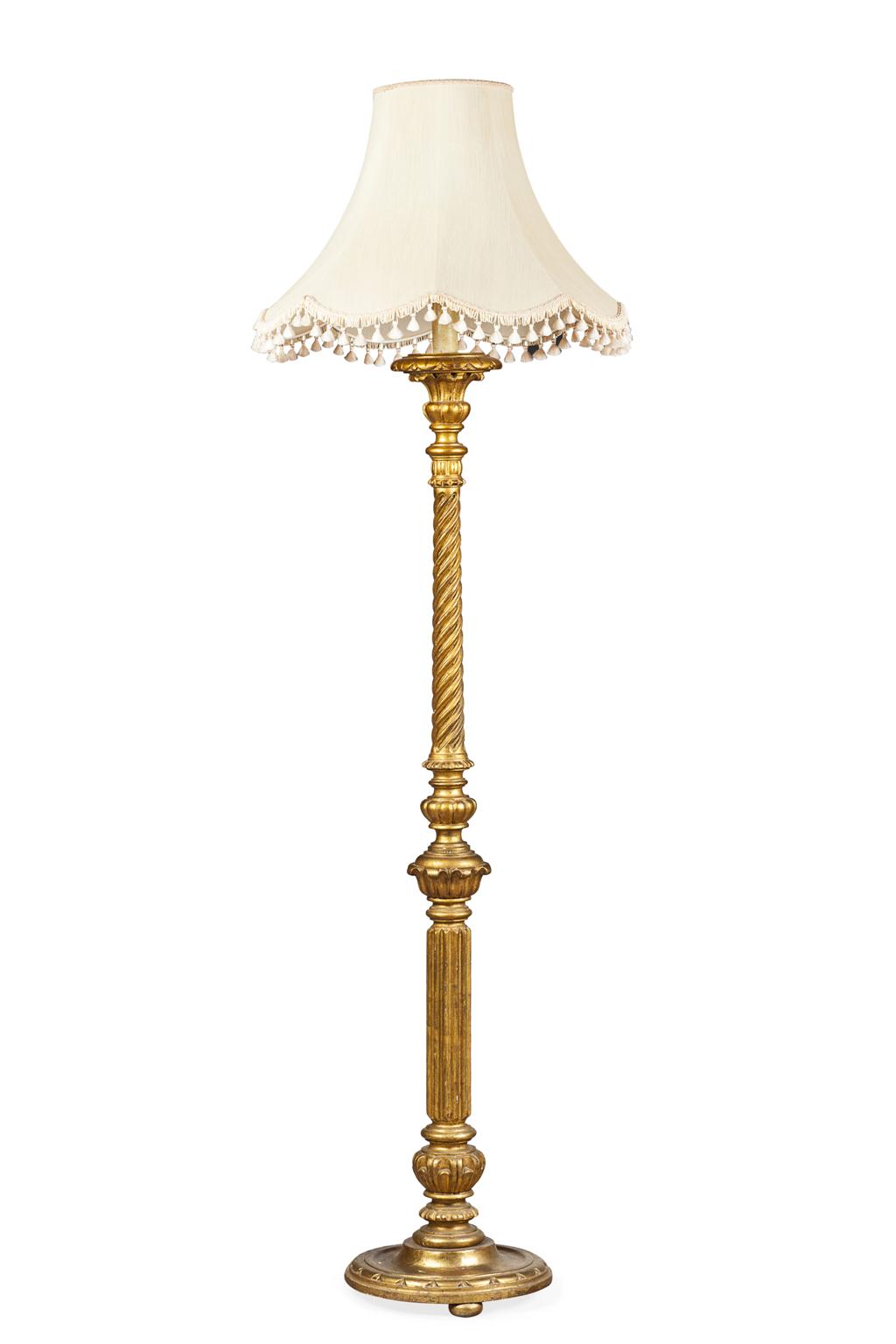 Appraisal: GILTWOOD STANDARD LAMP TH CENTURY the spiral and reeded column