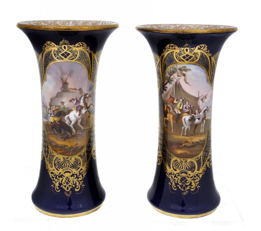 Appraisal: A PAIR OF MEISSEN COBALT GROUND VASES of flared cylindrical