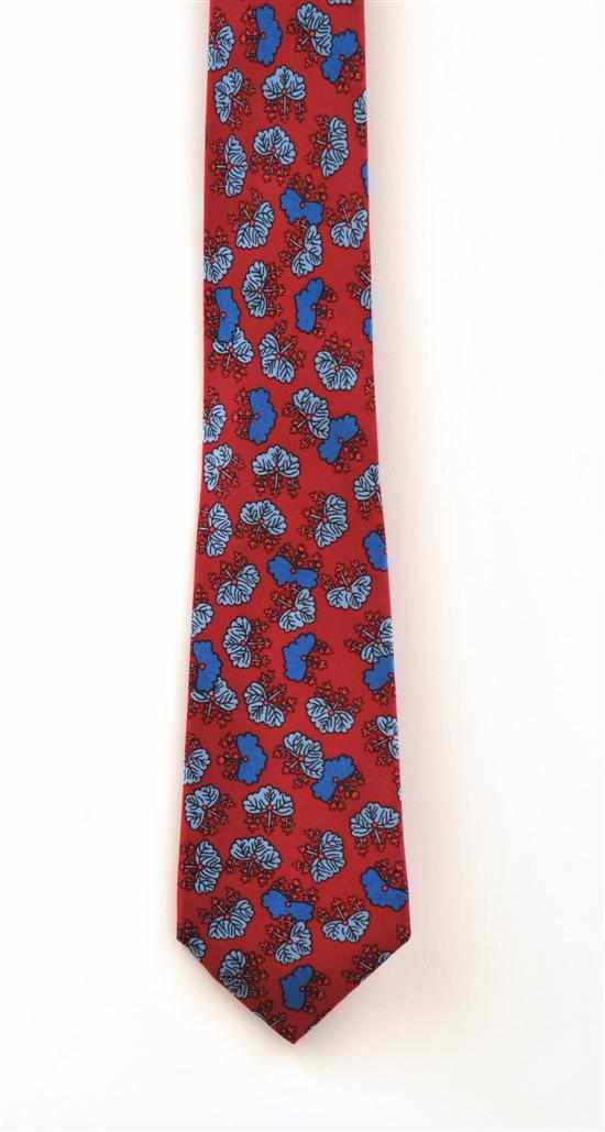 Appraisal: A SILK TIE BY HERMES The blue and grey foliate