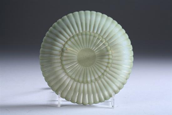 Appraisal: CHINESE MUGHAL-STYLE CELADON JADE CHRYSANTHEMUM DISH - in diam Good