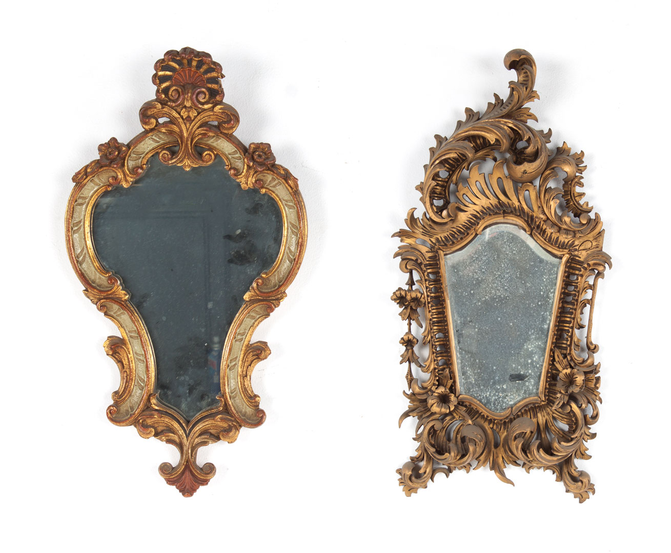 Appraisal: Two French giltwood mirrors th century first mirror with elaborate