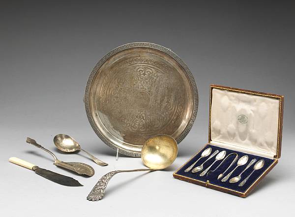 Appraisal: A mixed group of sterling and plate Comprising tripod salver