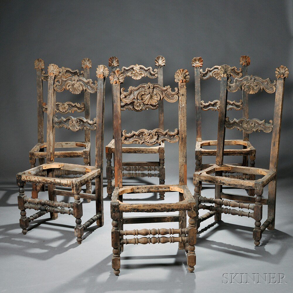 Appraisal: Six Baroque-style Hardwood Side Chairs th century each with a