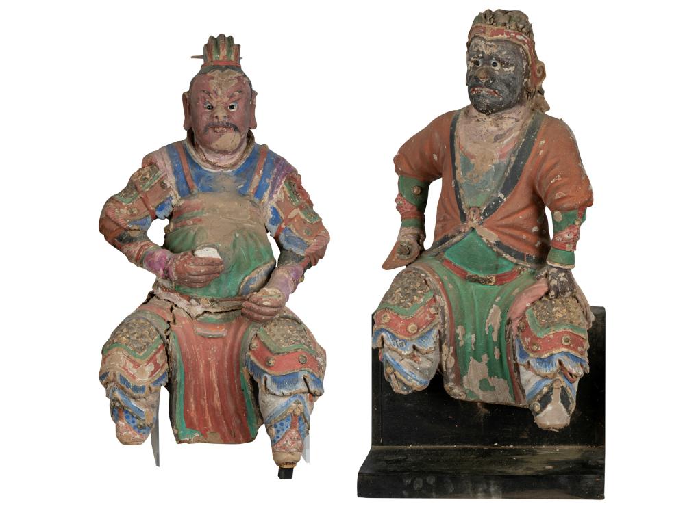 Appraisal: PAIR OF CHINESE PAINTED TERRACOTTA ROOF TILE FIGURESeach with fitted