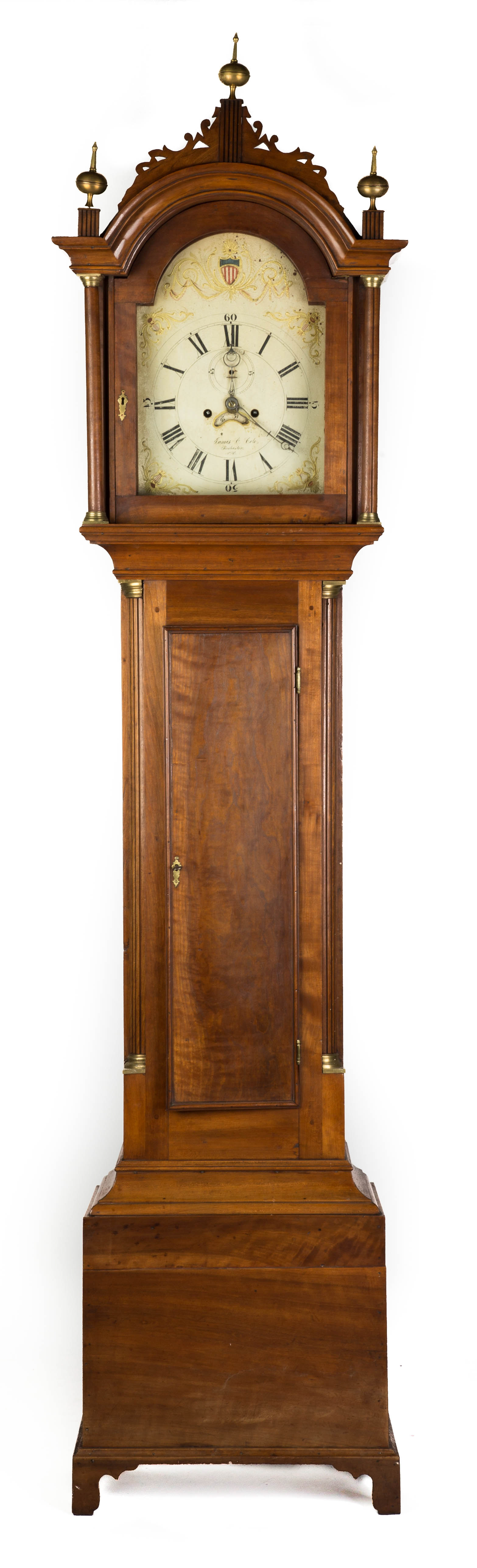 Appraisal: James Cole Chippendale Tall Case Cherry case fluted quarter columns