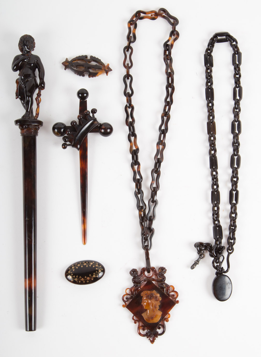 Appraisal: Six pieces of Victorian tortoiseshell jewelry late th-century including necklaces