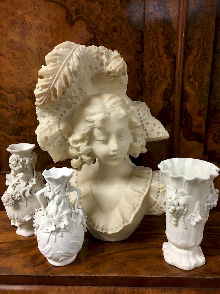 Appraisal: th c Alabaster Bust and Parian Vases a th c