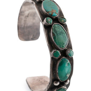 Appraisal: Navajo Silver and Turquoise Cuff Bracelet second quarter th century