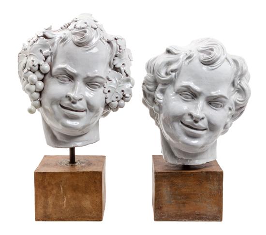 Appraisal: Sale Lot Two White Glazed Terra Cotta Heads of Bacchus