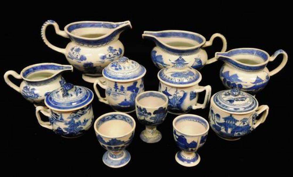 Appraisal: ASIAN Chinese Export Canton porcelain eleven pieces blue and white