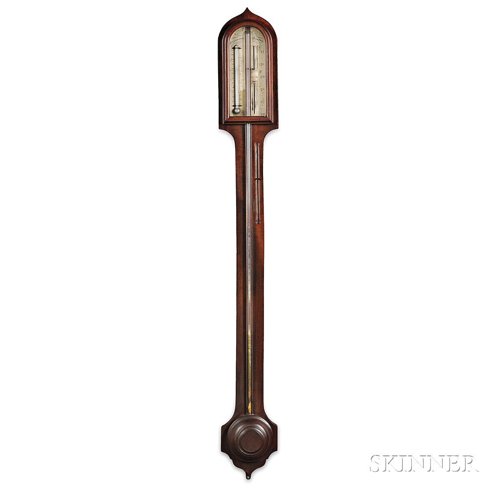 Appraisal: Mahogany Stick Barometer by Huddleston Boston c the engraved silvered