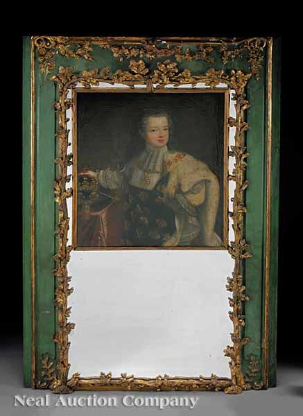 Appraisal: An Antique Louis XVI-Style Painted and Parcel Gilt Trumeau Mirror