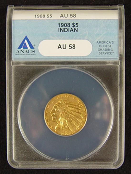 Appraisal: Indian Gold Coin ANACS certified and graded AU