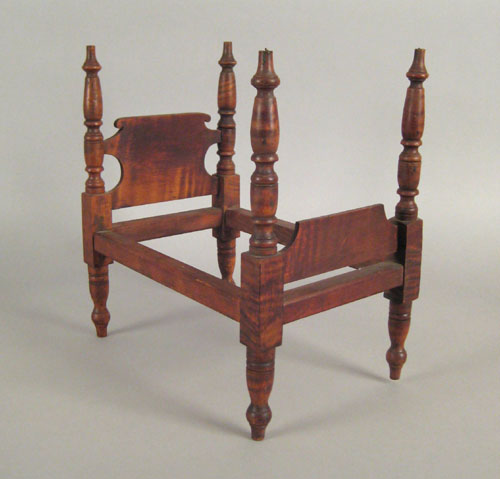 Appraisal: Doll's Sheraton tiger maple tall post bed th c h