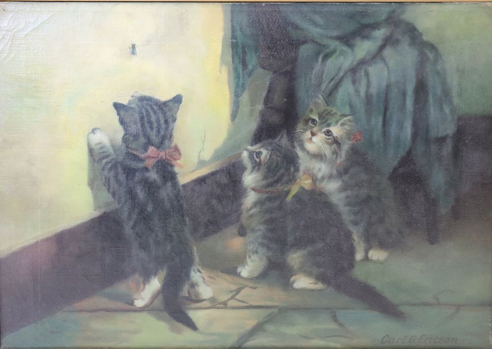 Appraisal: Carl G Ericson Signed Oil On Canvas Cat Signed lr