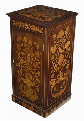 Appraisal: A late th century Dutch mahogany and marquetry pot cupboard