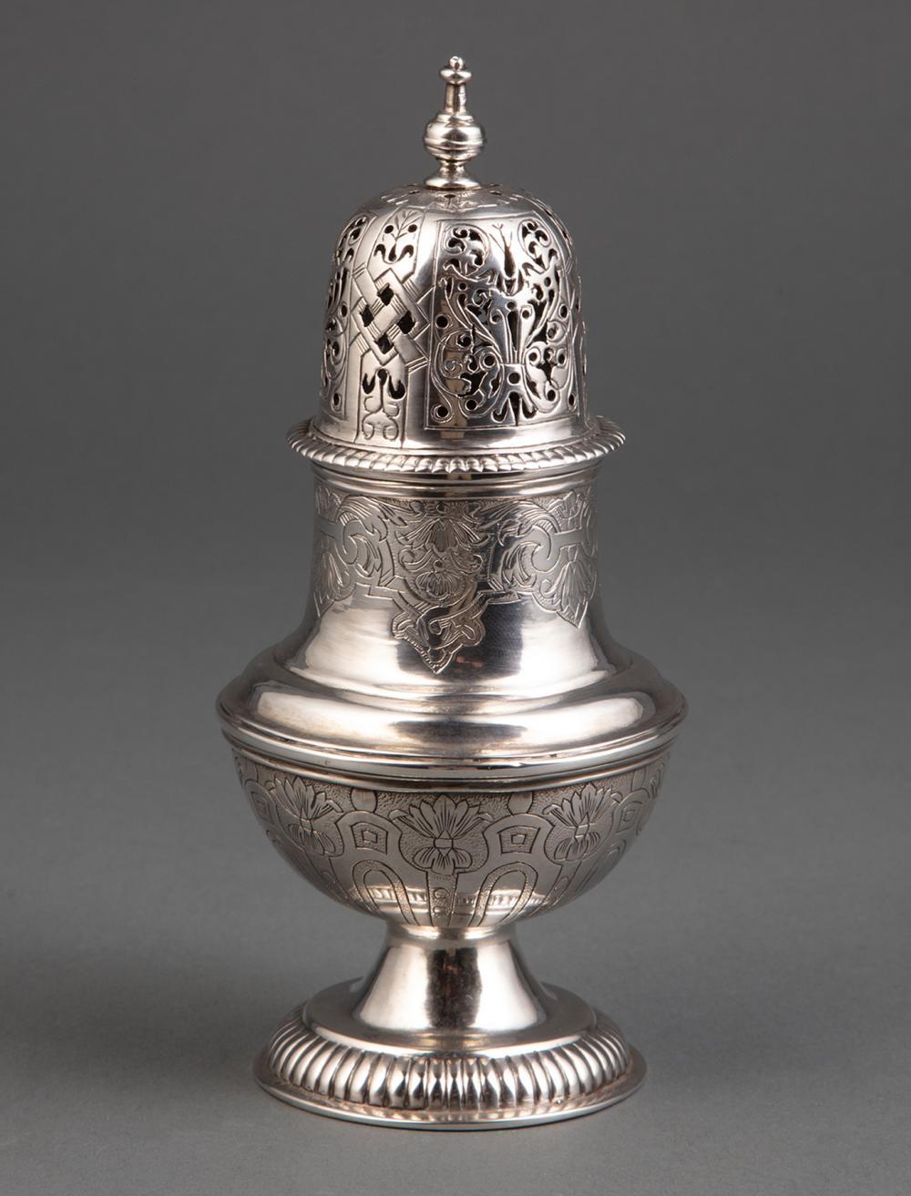 Appraisal: Continental Silver Sugar Castor Germany late th c baluster form