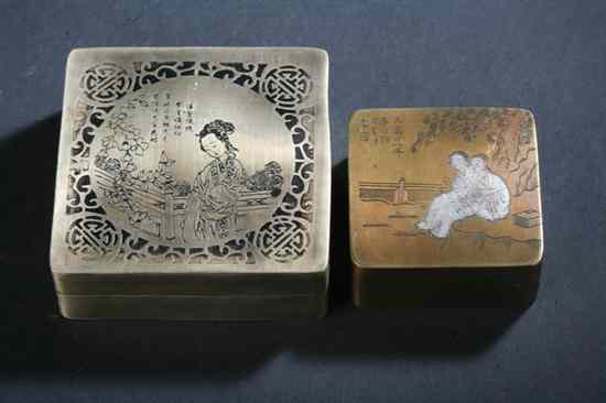 Appraisal: TWO CHINESE PAKTONG INK BOXES Republic Period one dated min