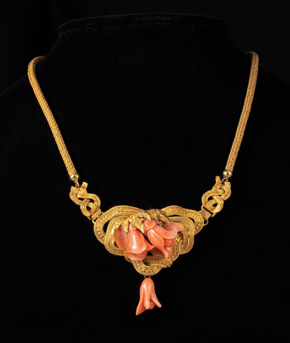 Appraisal: Antique Parure of Yellow Gold and Angelskin Coral Jewelry th