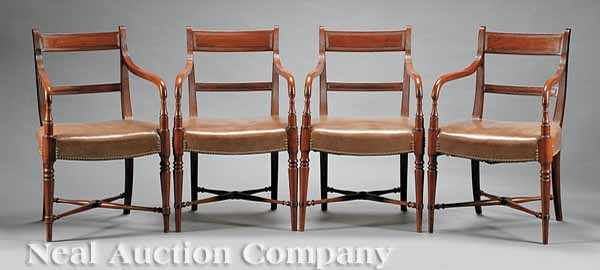 Appraisal: A Set of Four Regency Carved Mahogany Armchairs th c