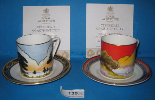 Appraisal: Royal Worcester Art Deco Coffee Cup Saucer in the Morning