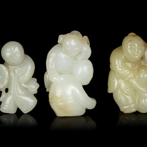 Appraisal: Three Chinese Jade Figures of Boys TH TH CENTURY the