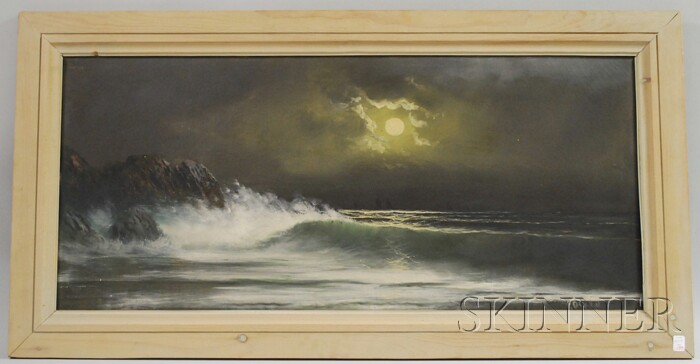 Appraisal: F Dixon Oil on Canvas Moonlit View from the Shoreline