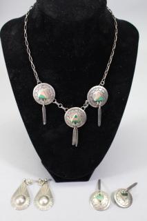 Appraisal: Navajo Silver Turquoise Necklace Earrings Set Navajo Silver Turquoise Necklace