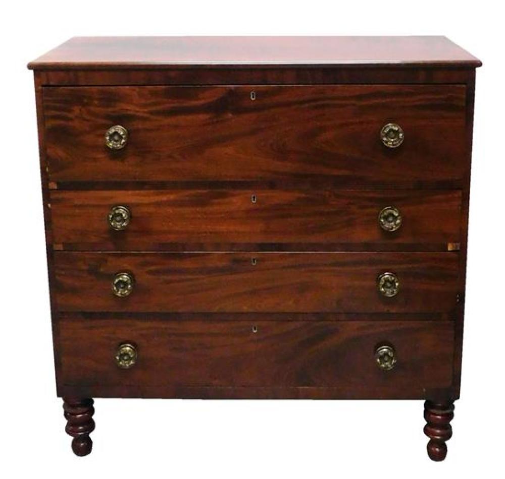 Appraisal: American late Federal four drawer chest with stamped brass pulls