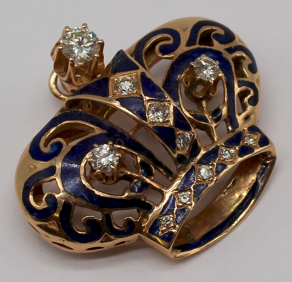 Appraisal: JEWELRY kt Gold Diamond and Enamel Pendant or Brooch kt