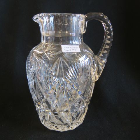 Appraisal: Cut Glass Pitcher brilliant period diamond point starburst ray design