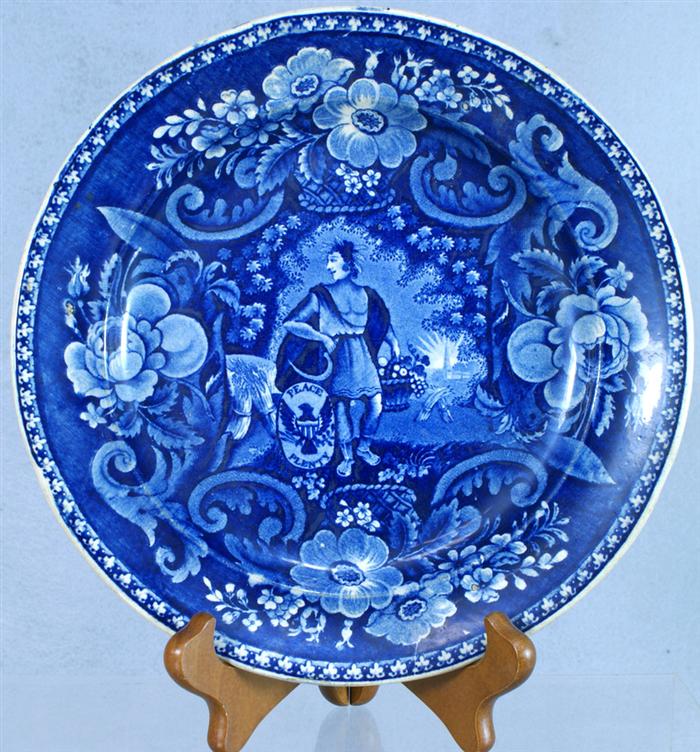 Appraisal: Clews Staffordshire dark blue transfer Peace and Plenty plate some