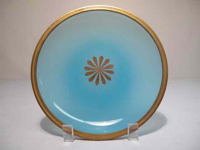 Appraisal: Blown blue opaline glass bowl with polished pontil mounted in