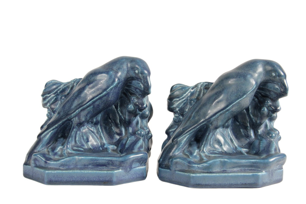 Appraisal: PAIR OF ROOKWOOD ART POTTERY BOOKENDS - Rooks in blue