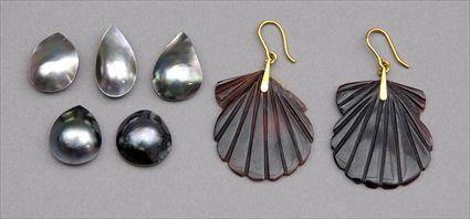 Appraisal: Pair of Shell-Form Earrings and Five Mother-of-Pearl Stones