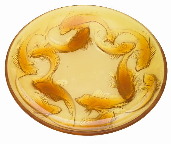 Appraisal: A Ren Lalique molded amber glass coupe Martigues Marcilhac model