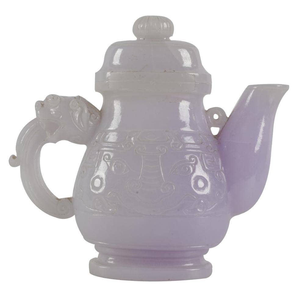 Appraisal: CHINESE CARVED LAVENDER JADEITE TEAPOTwith removable cover inches high Condition