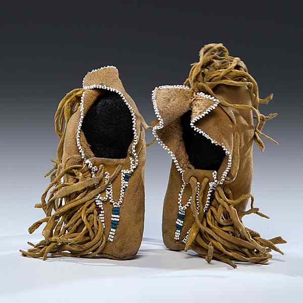 Appraisal: Comanche Child's Beaded Hide Moccasins thread and sinew-sewn beaded using