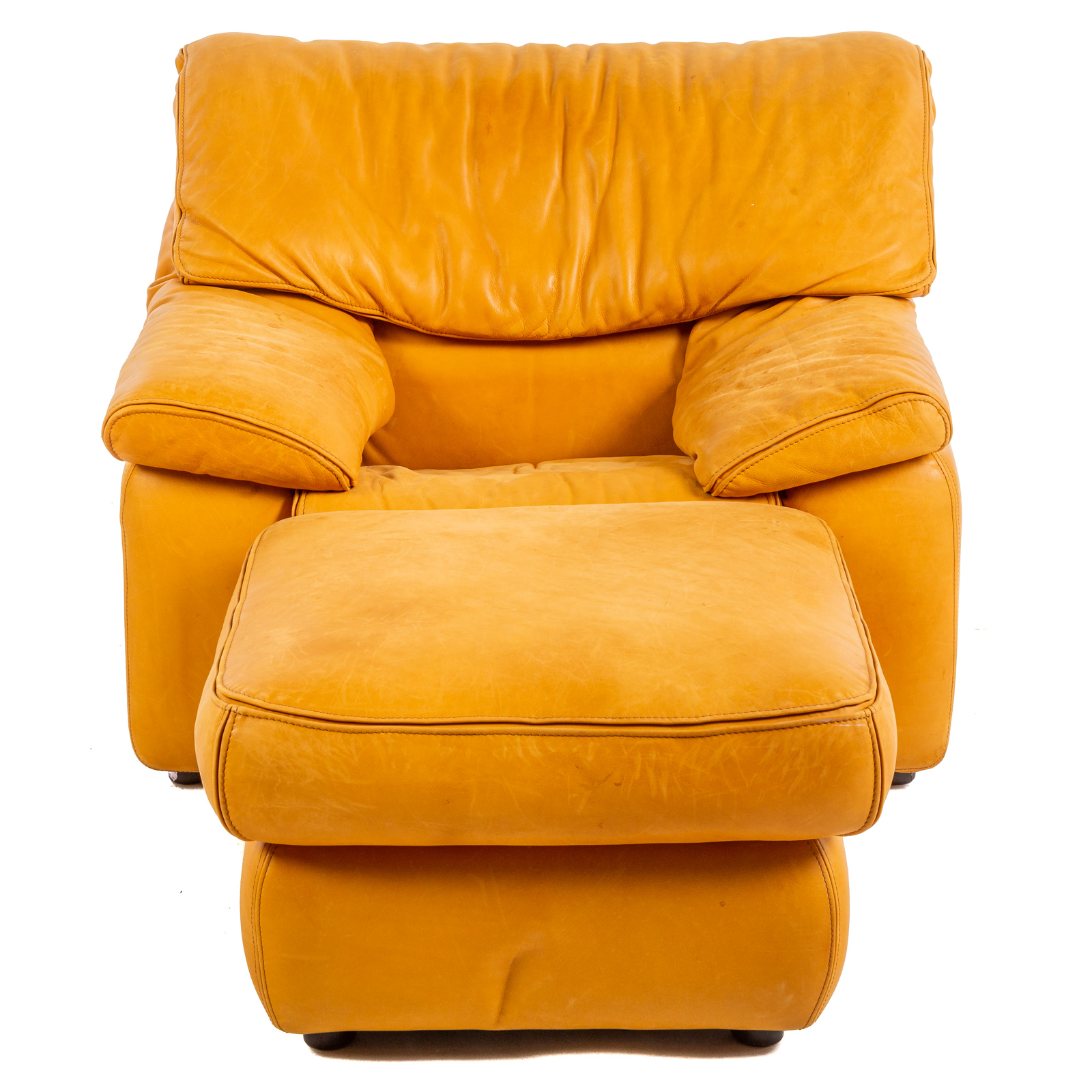 Appraisal: ROCHE BOBOIS LEATHER CHAIR OTTOMAN Single cushion with removable back