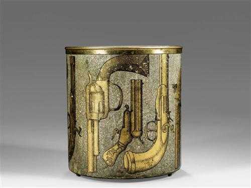 Appraisal: FORNASETTI PIERO - SMALL WASTEBASKET Italy circa Lacquered metal and