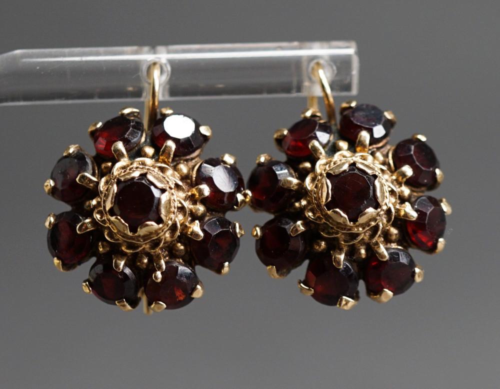 Appraisal: Pair of -Karat Yellow-Gold and Garnet Pierced Earrings gross dwt