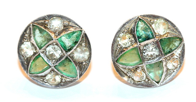 Appraisal: A PAIR OF EMERALD AND WHITE STONE CIRCULAR STUD EARRINGS