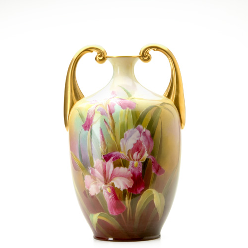 Appraisal: LENOX Tall urn painted by William Morley with pink irises