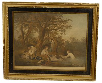 Appraisal: After George Morland Children playing by a river colour stipple