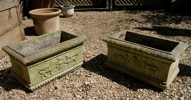 Appraisal: Pair of composite stone plantersrectangular form cm