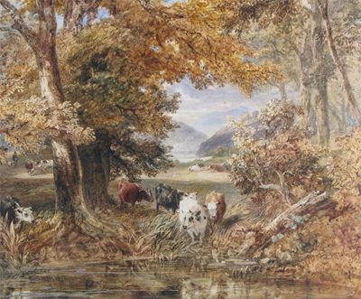 Appraisal: Thales Fielding - Cattle watering at a stream Signed and