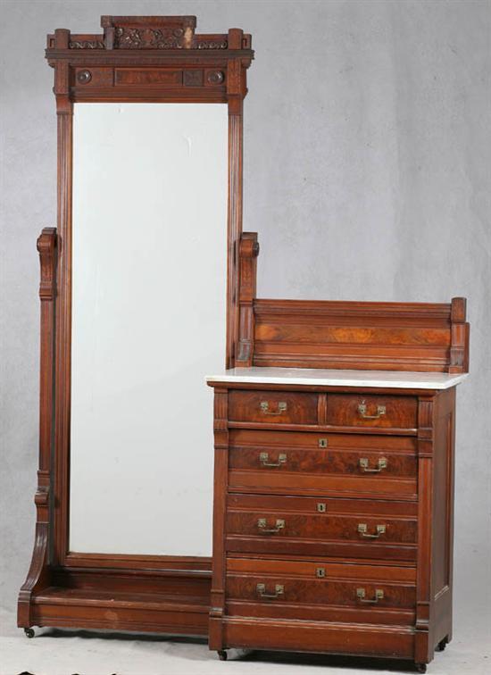 Appraisal: VICTORIAN COMBINATION CHEVAL MIRROR AND MARBLE TOP CHEST Side by