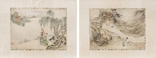 Appraisal: Two Ink and Color Paintings on Silk Two Ink and