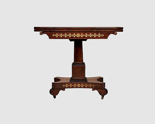 Appraisal: Regency Rosewood Brass Inlaid Games Table ca Regency Rosewood Brass