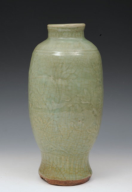 Appraisal: A CHINESE CELADON BALUSTER VASE with leaf designs th th